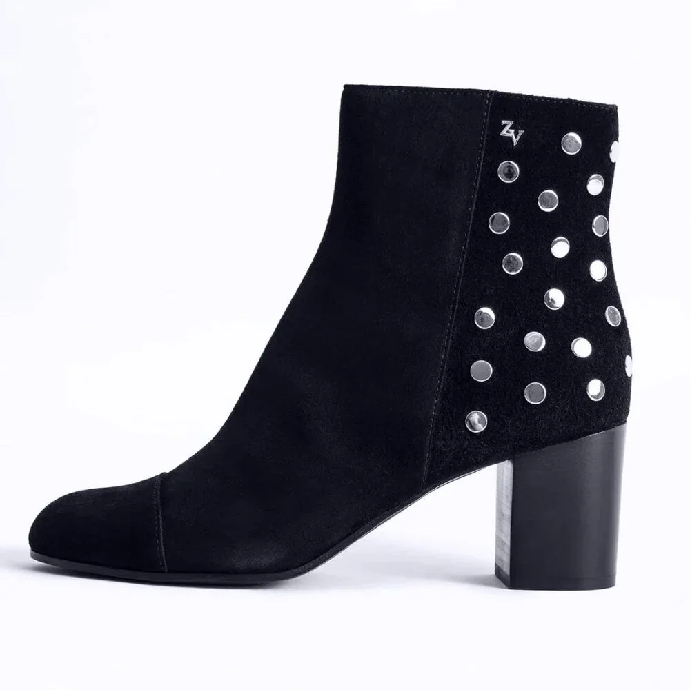 ZADIG & VOLTAIRE studded suede LENA ankle boots INK BLUE EU 37 US 6.5